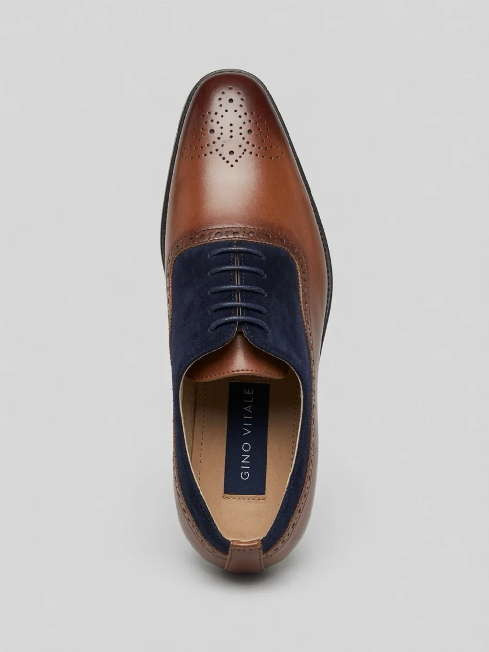Gino Vitale Men’s Two-Tone Oxford Derbys in Navy and Brown